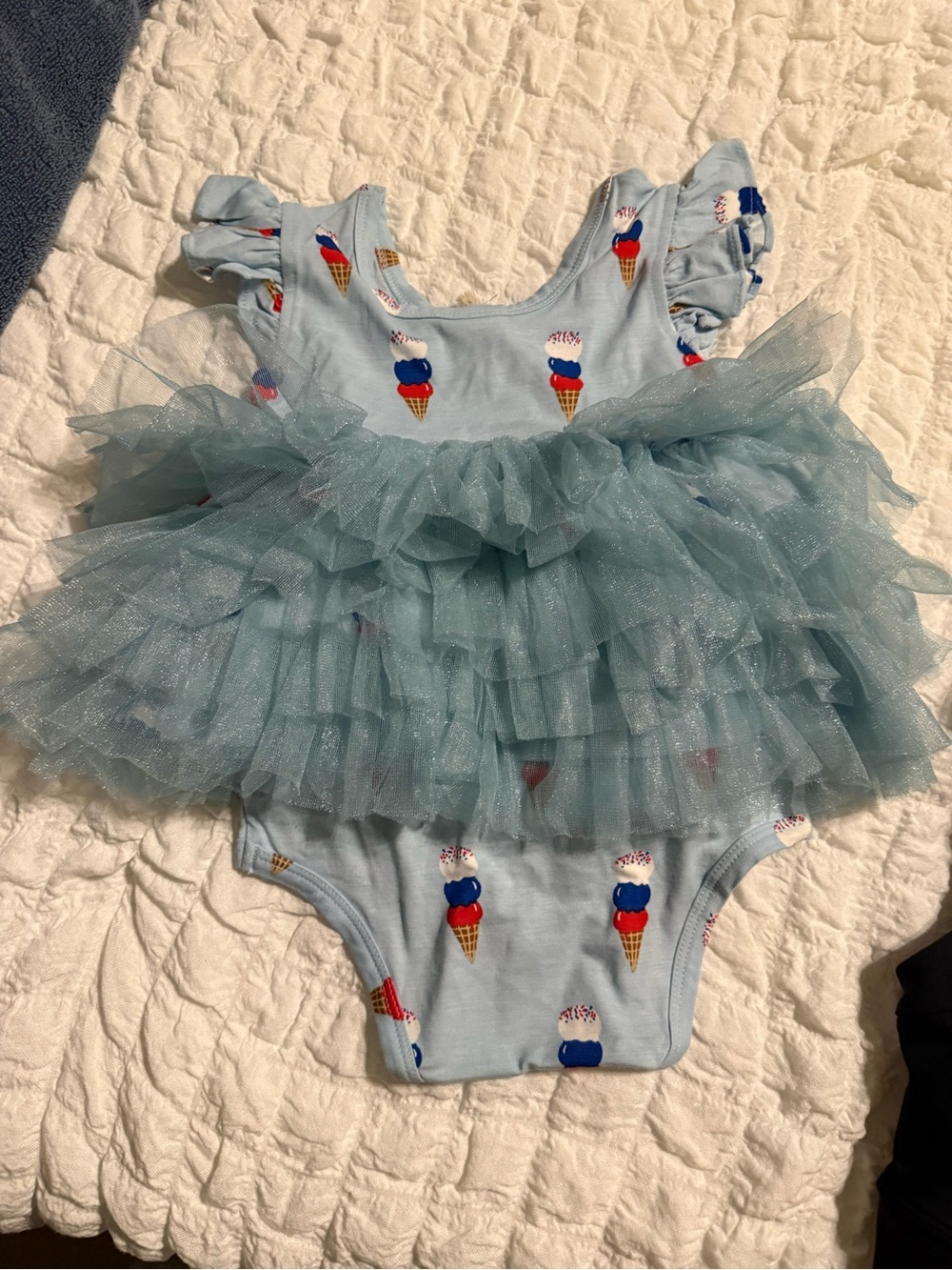Blue Ice Cream Tulle Ruffle One-Piece Bodysuit for Kids